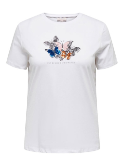 Only Carmakoma KITI LIFE - Hvid bomulds T-shirt med glimmer palietter